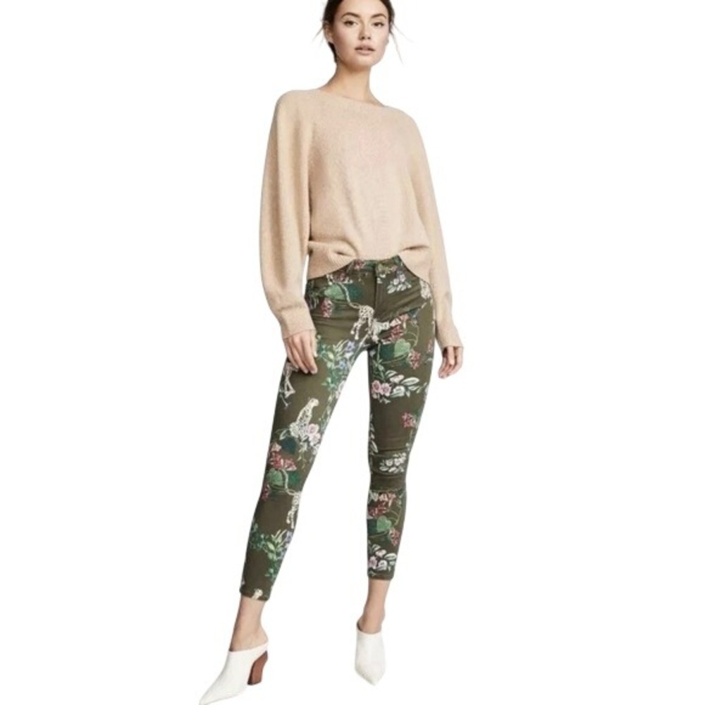L AGENCE Leopard Floral Print Skinny‎ Jeans Olive Green Size 26